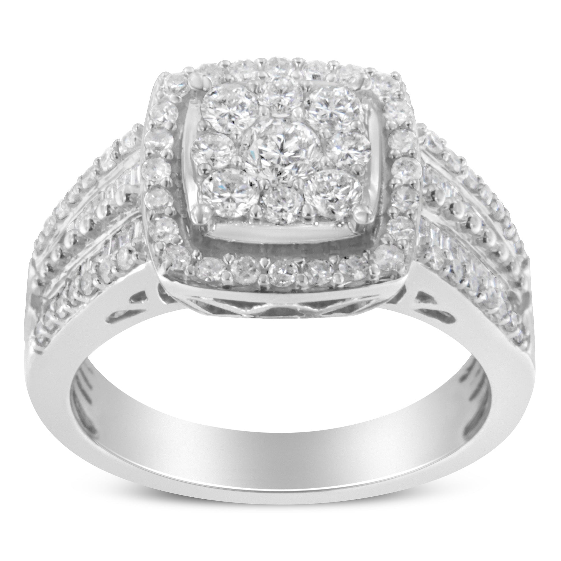 10K White Gold Diamond Cluster Ring (1 Cttw, H-I Color, I1-I2 Clarity) - Size 6-3/4 Bids.com