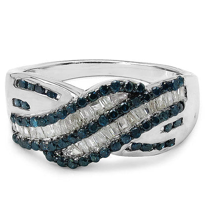 0.88 Carat Genuine Blue Diamond & White Diamond .925 Sterling Silver Ring Bids.com