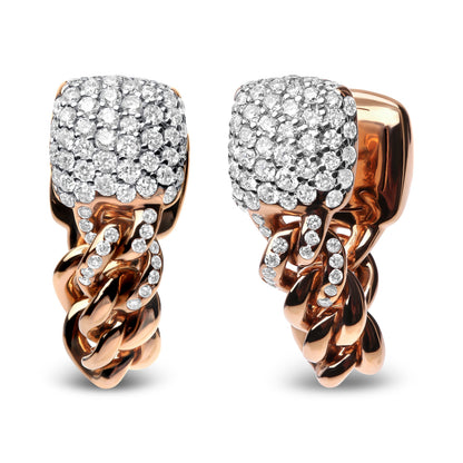 18K Rose Gold 3/4 Cttw Round Diamond Pave Cuban Chain Huggie Earrings (G-H Color, SI1-SI2 Clarity) Bids.com