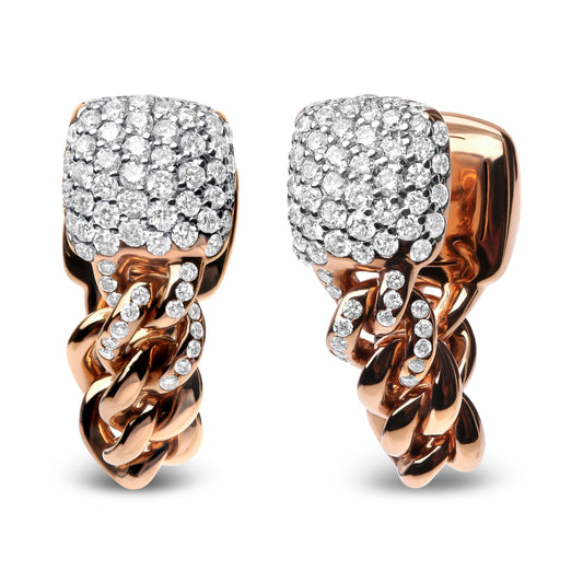 18K Rose Gold 3/4 Cttw Round Diamond Pave Cuban Chain Huggie Earrings (G-H Color, SI1-SI2 Clarity) Bids.com