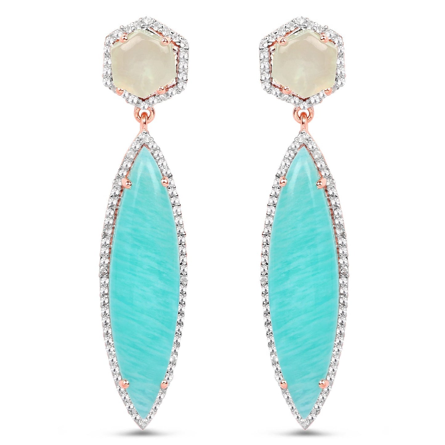 14K Rose Gold Plated 17.14 Carat Genuine Amazonite, Prehnite And White Topaz .925 Sterling Silver Earrings Bids.com