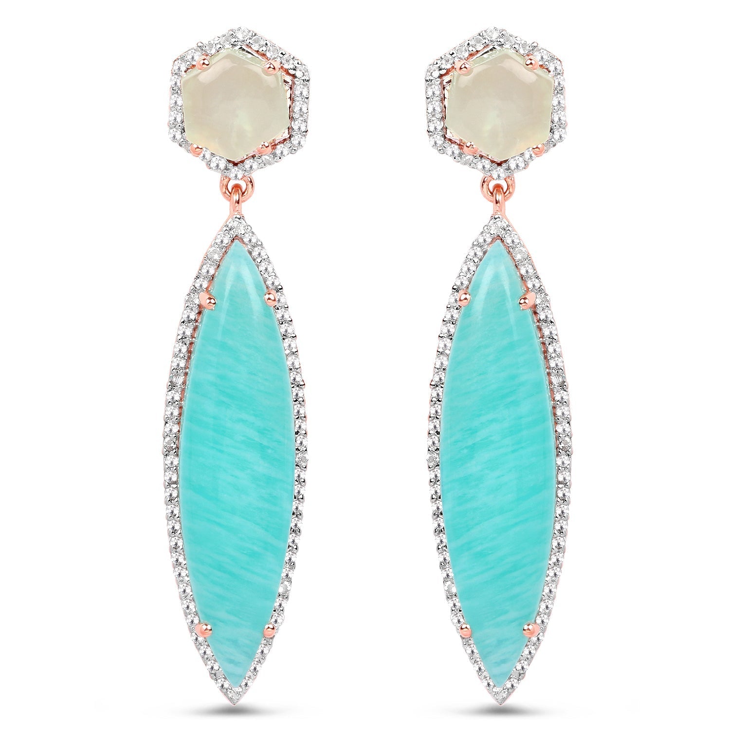 14K Rose Gold Plated 17.14 Carat Genuine Amazonite, Prehnite And White Topaz .925 Sterling Silver Earrings Bids.com