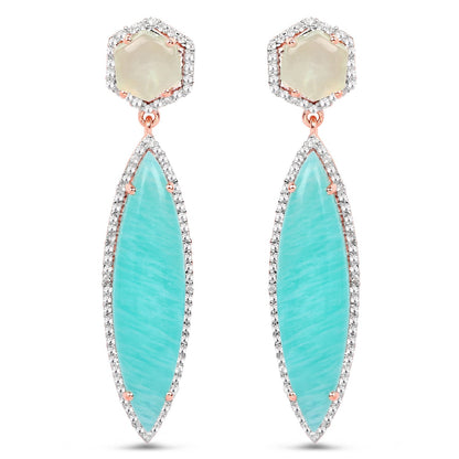 14K Rose Gold Plated 17.14 Carat Genuine Amazonite, Prehnite And White Topaz .925 Sterling Silver Earrings Bids.com