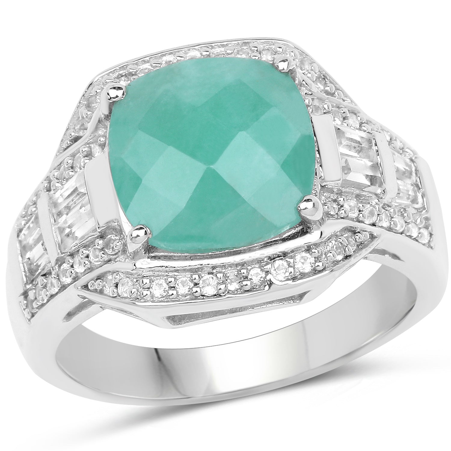 4.09 Carat Genuine Emerald and White Topaz .925 Sterling Silver Ring Bids.com