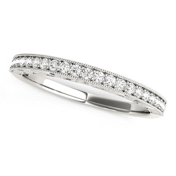 14k White Gold Milgrain Bordered Round Diamond Wedding Band (1/6 cttw) Bids.com