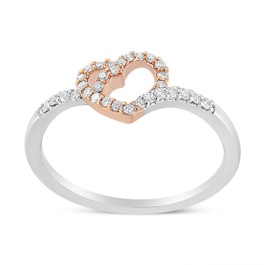 14K Rose Gold Plated and White .925 Sterling Silver 1/5 Cttw Round-Cut Diamond Open Heart Promise Ring (I-J Color, I2-I3 Clarity) - Ring Size 7 Bids.com