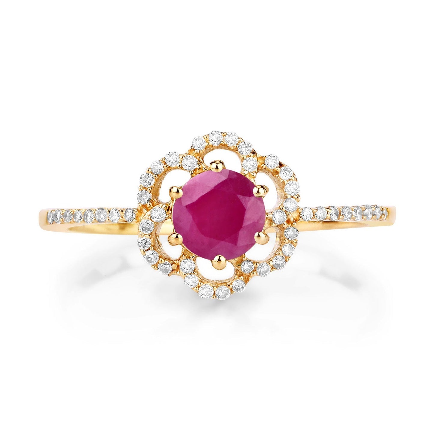 0.68 Carat Genuine Ruby and White Diamond 14K Yellow Gold Ring Bids.com