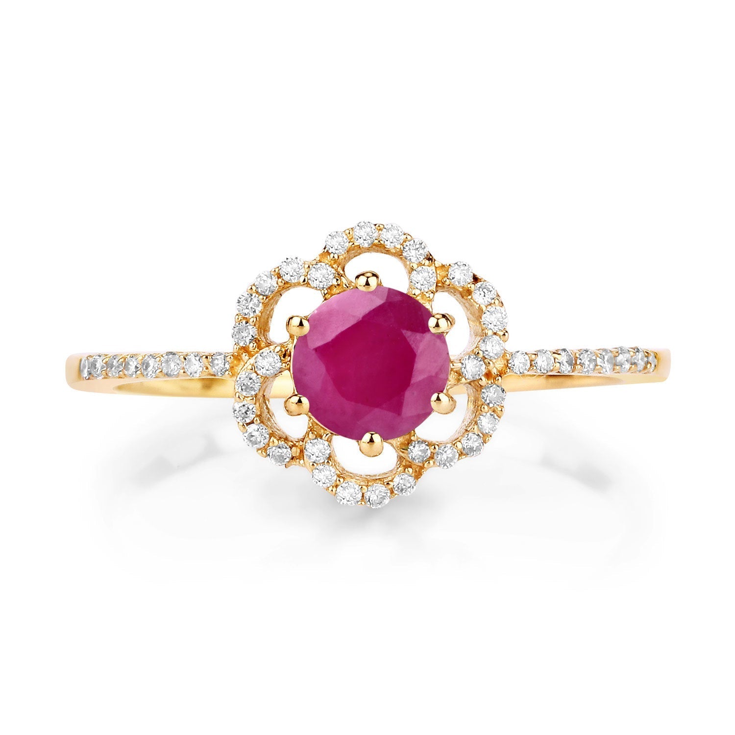 0.68 Carat Genuine Ruby and White Diamond 14K Yellow Gold Ring Bids.com