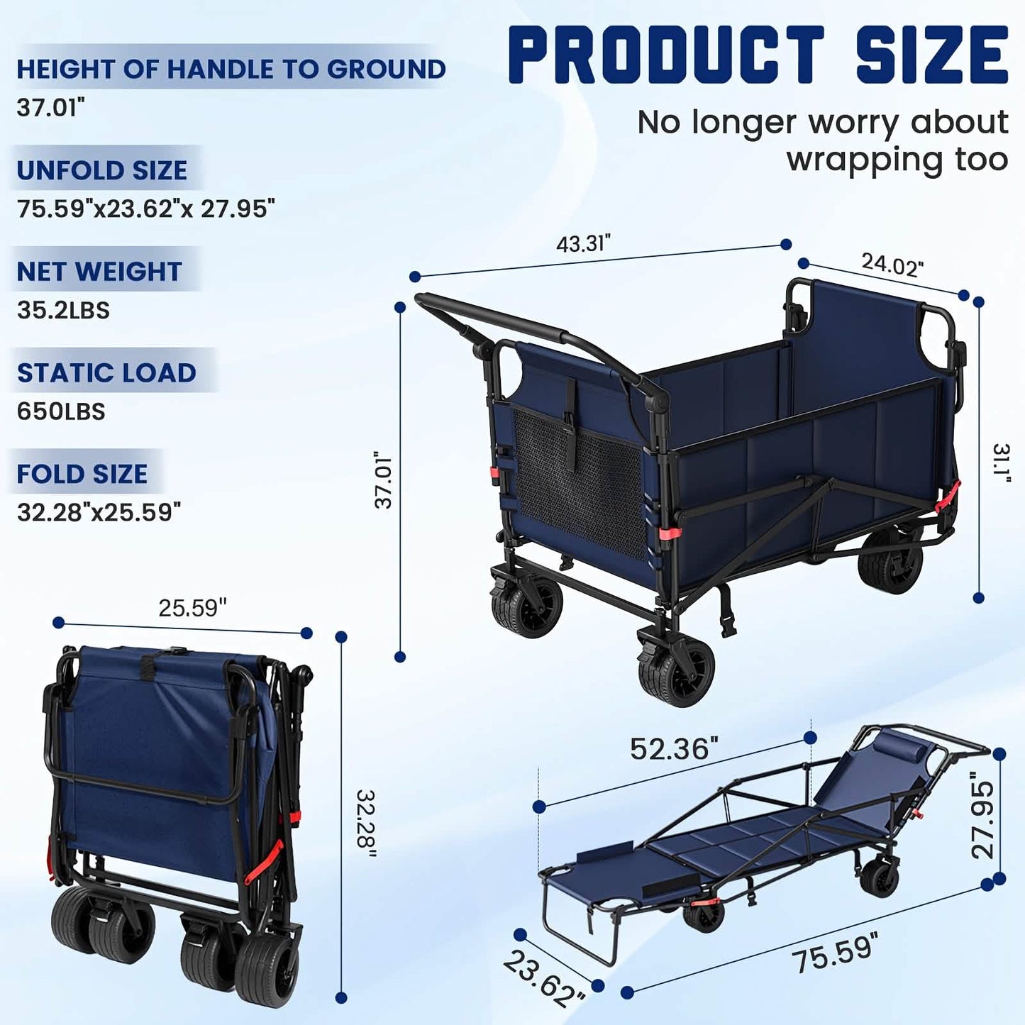 2-in-1 Folding Wagon Cart Chair 650LBS Capacity DailySale