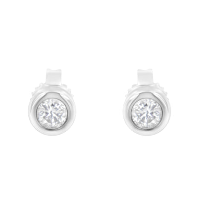 10K White Gold 1/4 Cttw Round Brilliant-Cut Near Colorless Diamond Bezel-Set Stud Earrings (H-I Color, I1-I2 Clarity) Bids.com