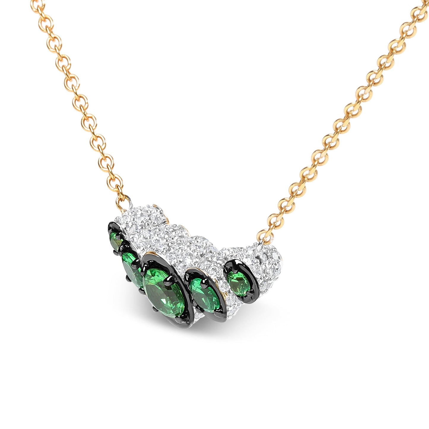 18K Rose Gold 3/4 Cttw Pave Diamonds and Graduated Green Tsavorite Gemstone Curved Bar Choker Necklace (G-H Color, SI1-SI2 Clarity) - Adjustable up to 14" - 16.5" Bids.com