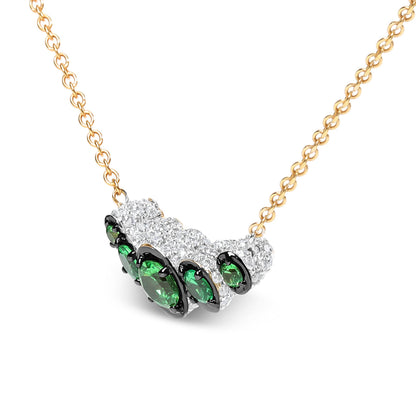18K Rose Gold 3/4 Cttw Pave Diamonds and Graduated Green Tsavorite Gemstone Curved Bar Choker Necklace (G-H Color, SI1-SI2 Clarity) - Adjustable up to 14" - 16.5" Bids.com