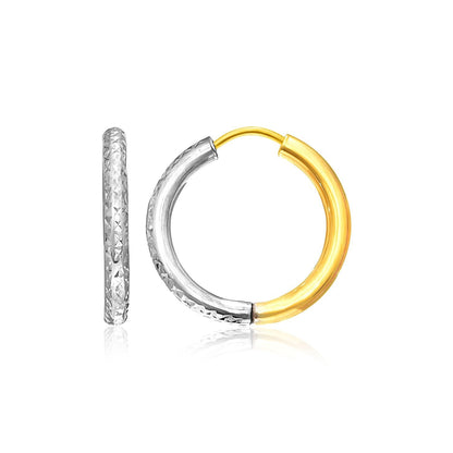 14k Two-Tone Gold Hoop Earrings with Textured Style Bids.com