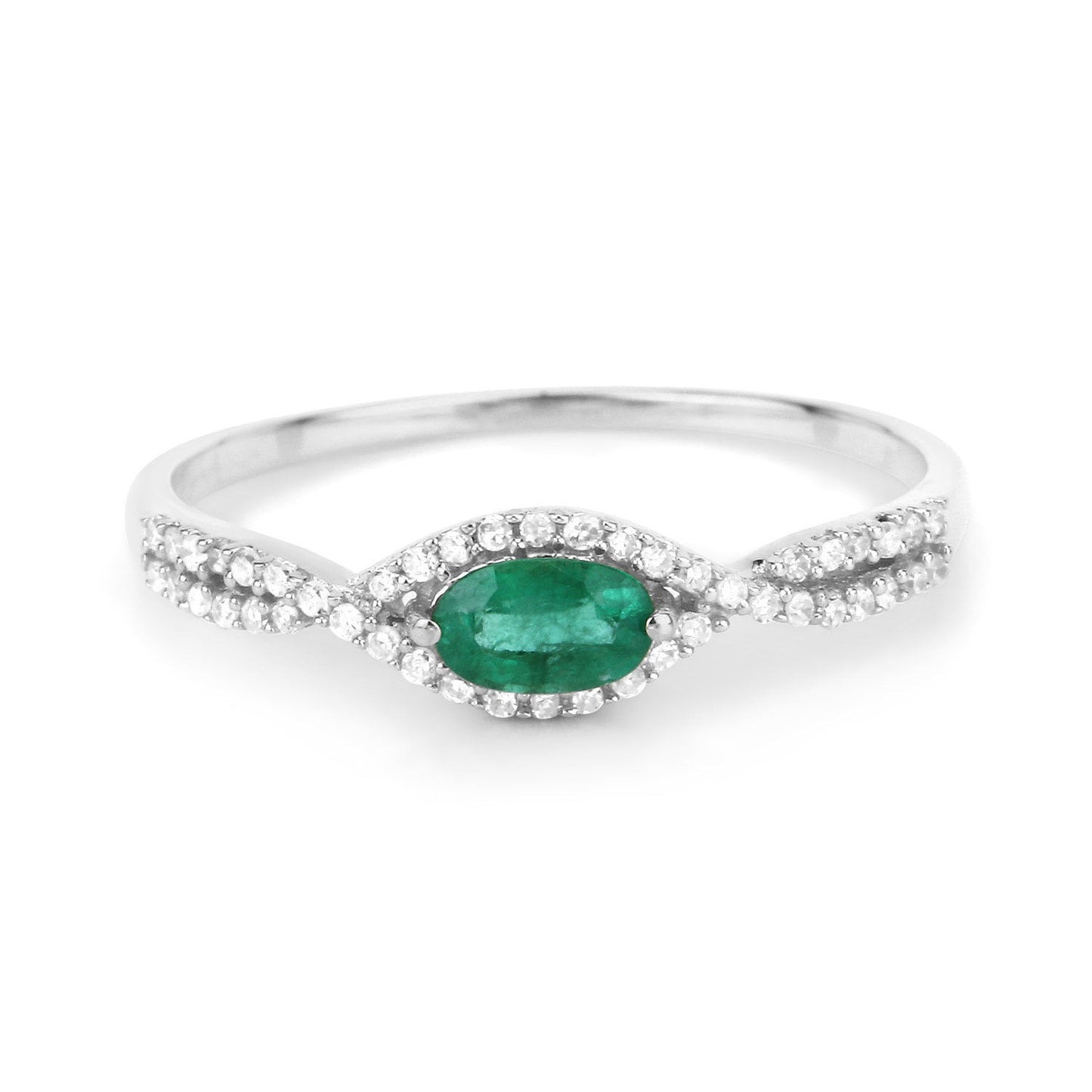0.32 Carat Genuine Zambian Emerald and White Diamond 14K White Gold Ring Bids.com
