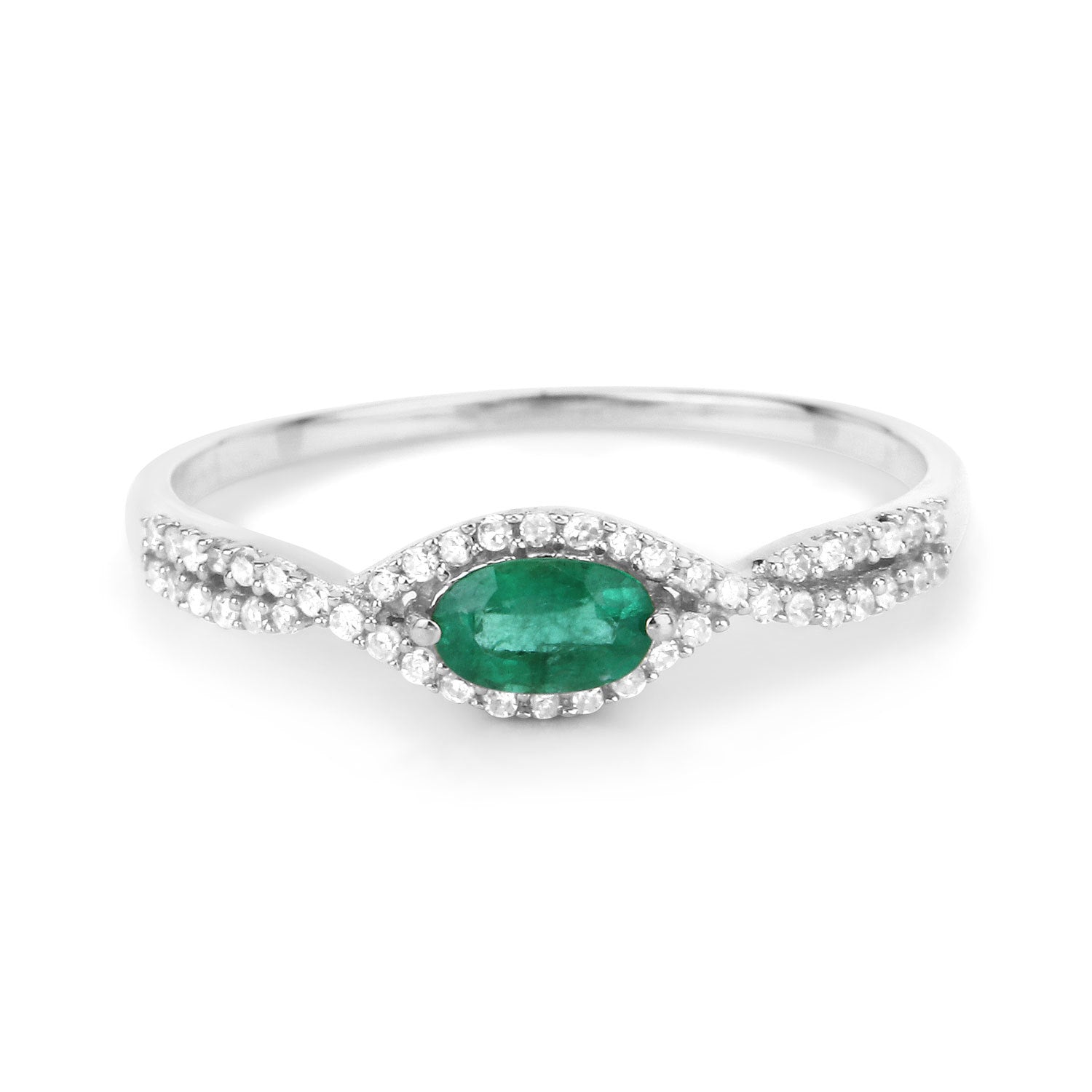 0.32 Carat Genuine Zambian Emerald and White Diamond 14K White Gold Ring Bids.com