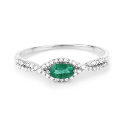 0.32 Carat Genuine Zambian Emerald and White Diamond 14K White Gold Ring Bids.com