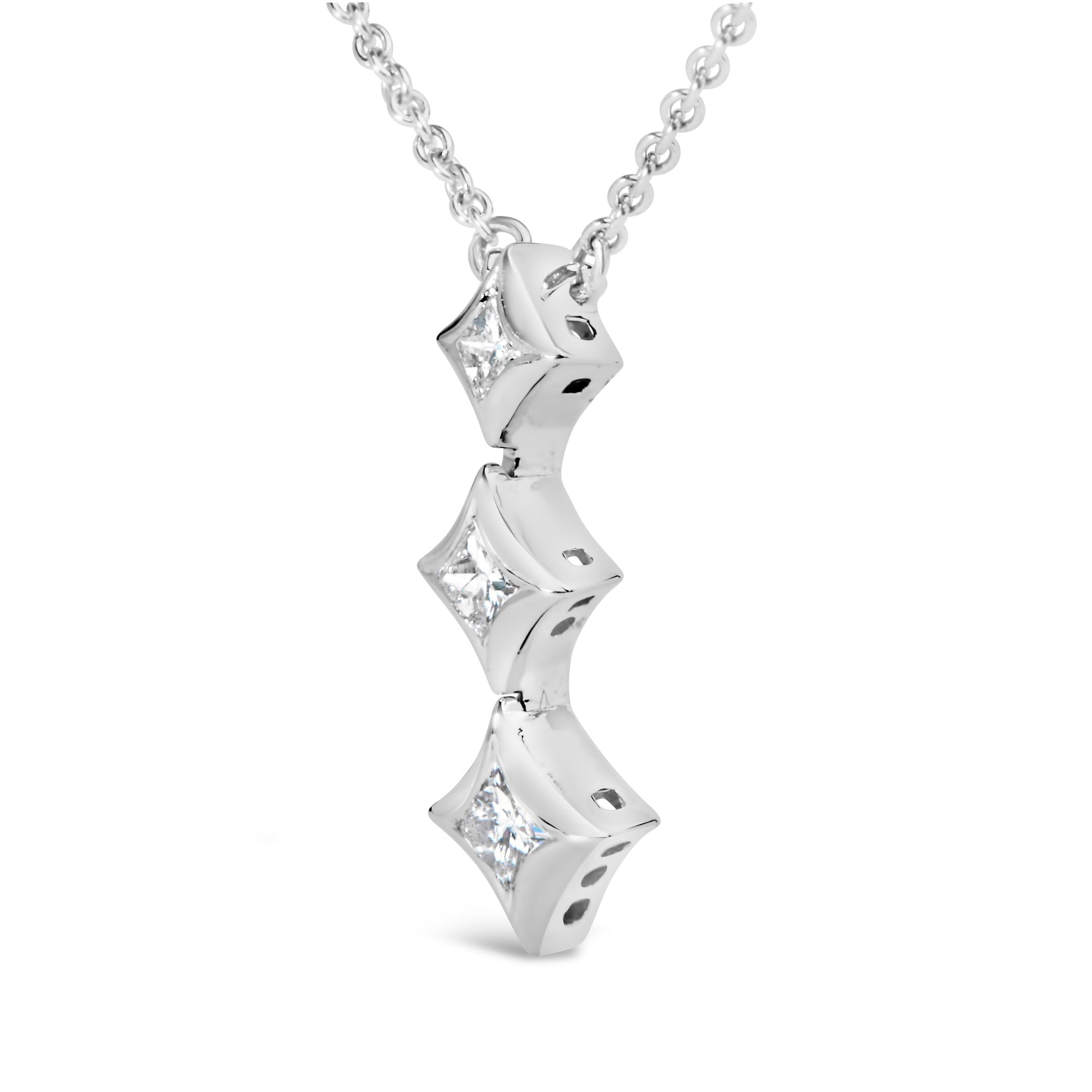 10K White Gold 1/5 Cttw Princess Cut Diamond 3 Stone Drop 18" Pendant Necklace (H-I Color, SI2-I1 Clarity) Bids.com