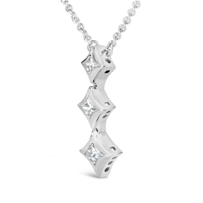 10K White Gold 1/5 Cttw Princess Cut Diamond 3 Stone Drop 18" Pendant Necklace (H-I Color, SI2-I1 Clarity) Bids.com