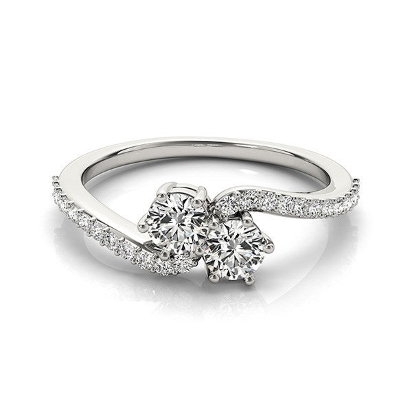 Curved Band Two Stone Diamond Ring in 14k White Gold (3/4 cttw) Bids.com