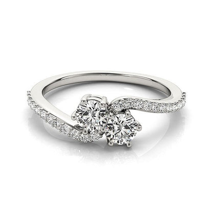 Curved Band Two Stone Diamond Ring in 14k White Gold (3/4 cttw) Bids.com