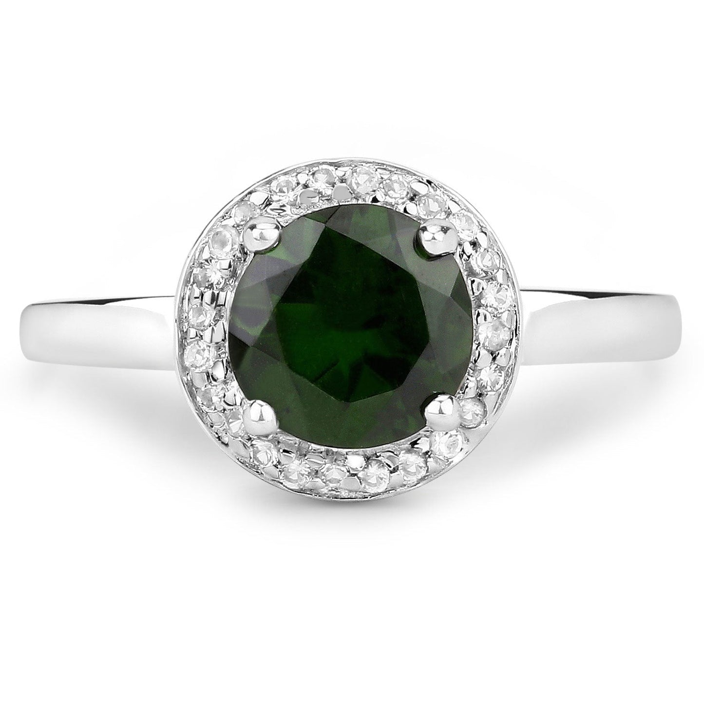 1.90 Carat Genuine Chrome Diopside and White Topaz .925 Sterling Silver Ring Bids.com