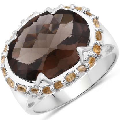 9.58 Carat Genuine Smoky Quartz and Citrine .925 Sterling Silver Ring Bids.com