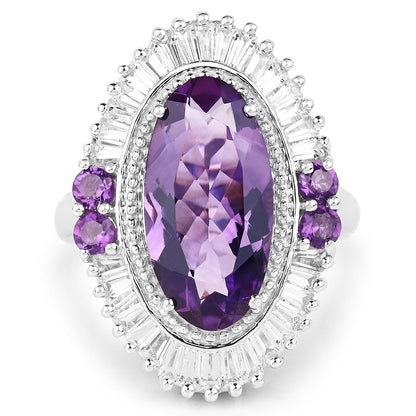 7.96 Carat Genuine Amethyst and White Topaz .925 Sterling Silver Ring Bids.com