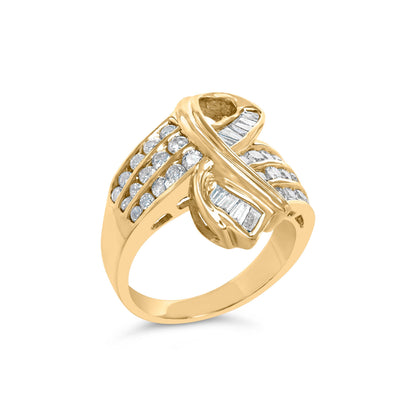 14K Yellow Gold 1 1/3 Cttw Channel Set Diamond Bypass Cocktail Ring (J-K Color, I1-I2 Clarity) - Ring Size 7 Bids.com
