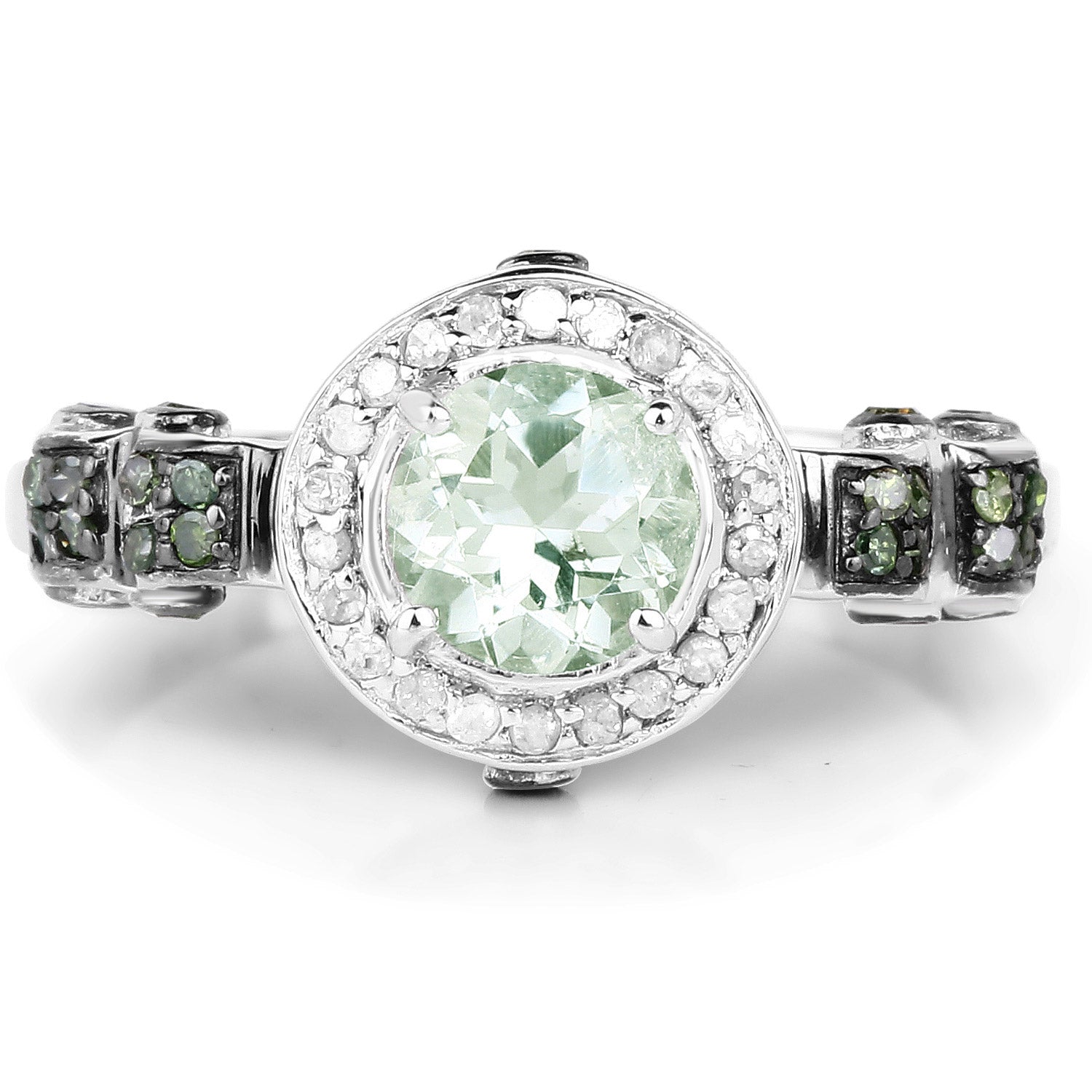 1.07 Carat Genuine Green Amethyst, Green Diamond and White Diamond .925 Sterling Silver Ring Bids.com