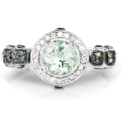 1.07 Carat Genuine Green Amethyst, Green Diamond and White Diamond .925 Sterling Silver Ring Bids.com