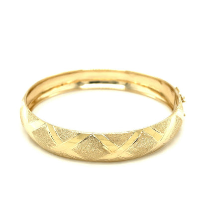 10k Yellow Gold Dual-Textured Diamond Pattern Bangle Bids.com
