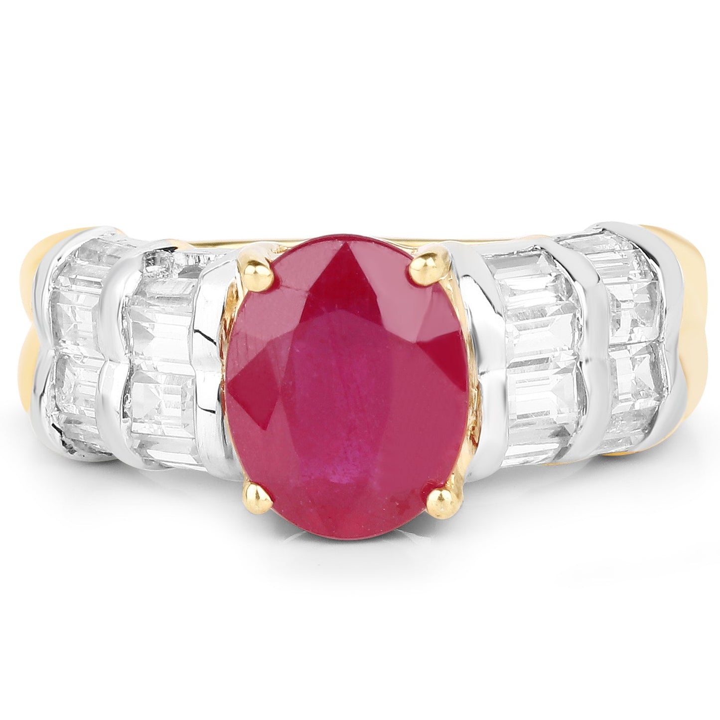 14K Yellow Gold Plated 4.72 Carat Glass Filled Ruby and White Topaz .925 Sterling Silver Ring Bids.com