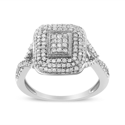 .925 Sterling Silver 1/2 Cttw Round-Cut Diamond Cluster Cushion Ring (I-J , I1-I2) - Size 7 Bids.com