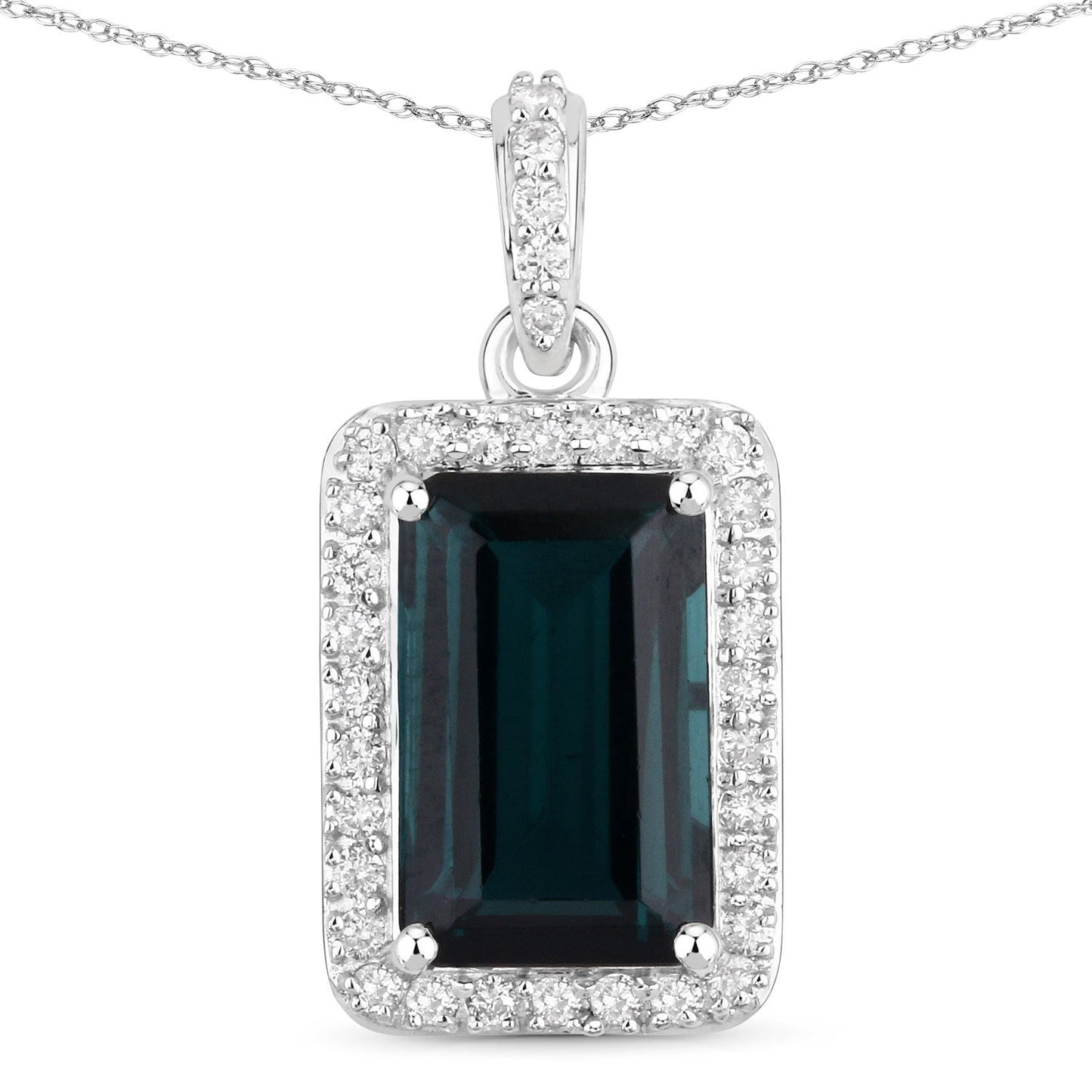3.55 Carat Genuine Green Tourmaline and White Diamond 14K White Gold Pendant Bids.com