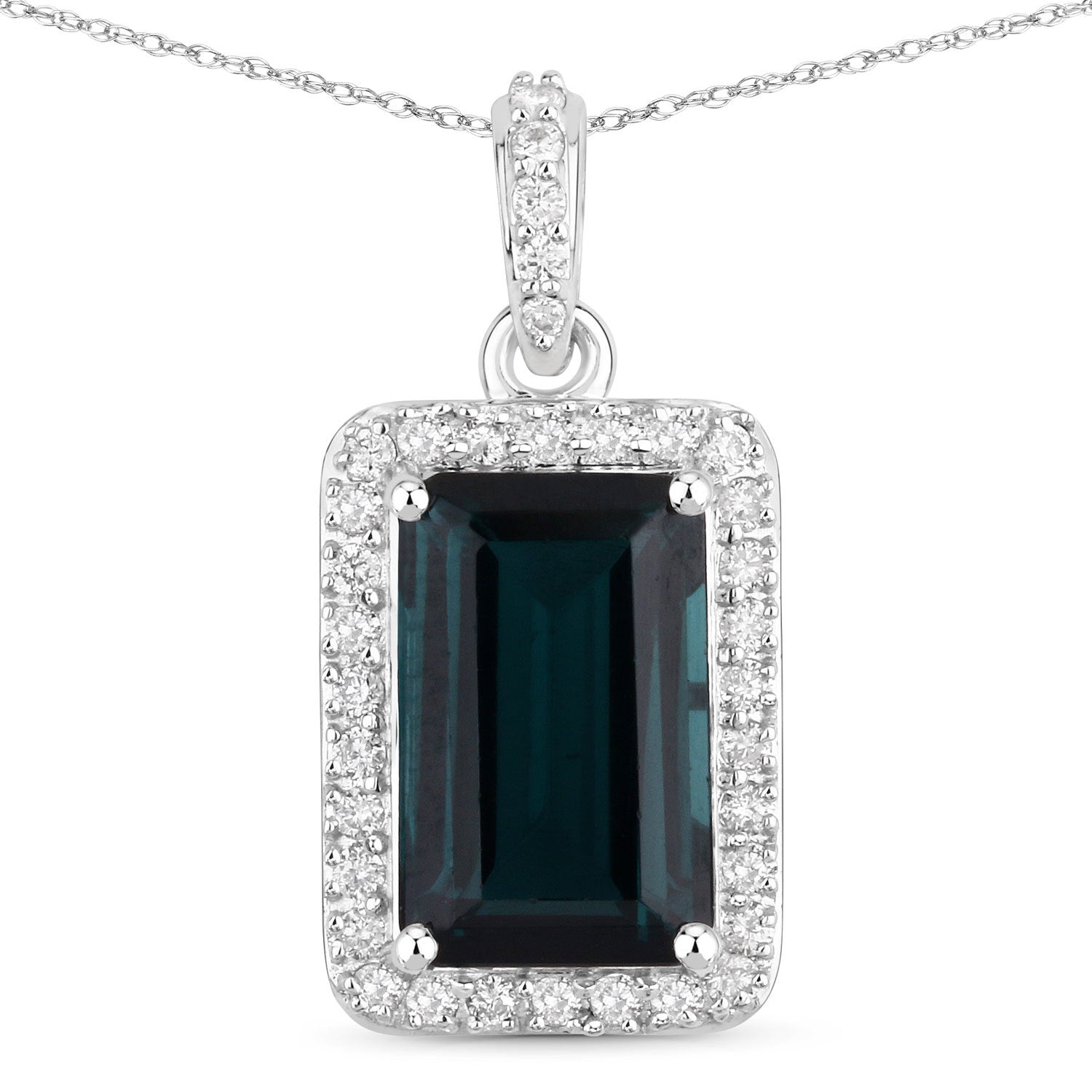3.55 Carat Genuine Green Tourmaline and White Diamond 14K White Gold Pendant Bids.com