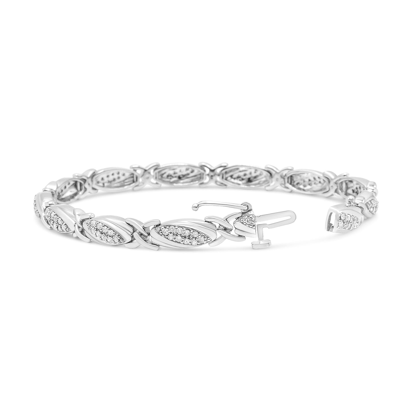 .925 Sterling Silver 1.00 Cttw Round Diamond X-Link Bracelet (I-J Color, I2-I3 Clarity) - Size 7.25" Bids.com