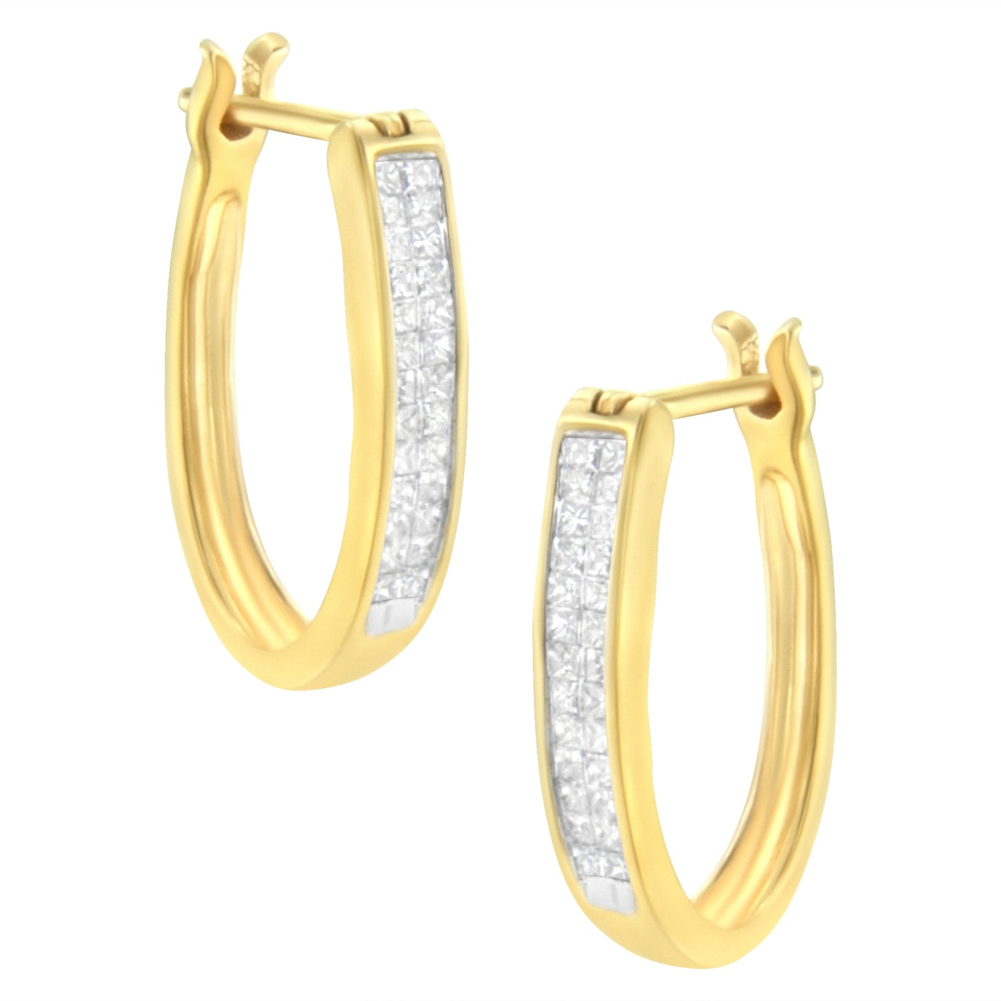 10K Yellow Gold 1/2 Cttw Invisible Set Princess-cut Diamond Hoop Earrings (H-I Color, SI2-I1 Clarity) Bids.com