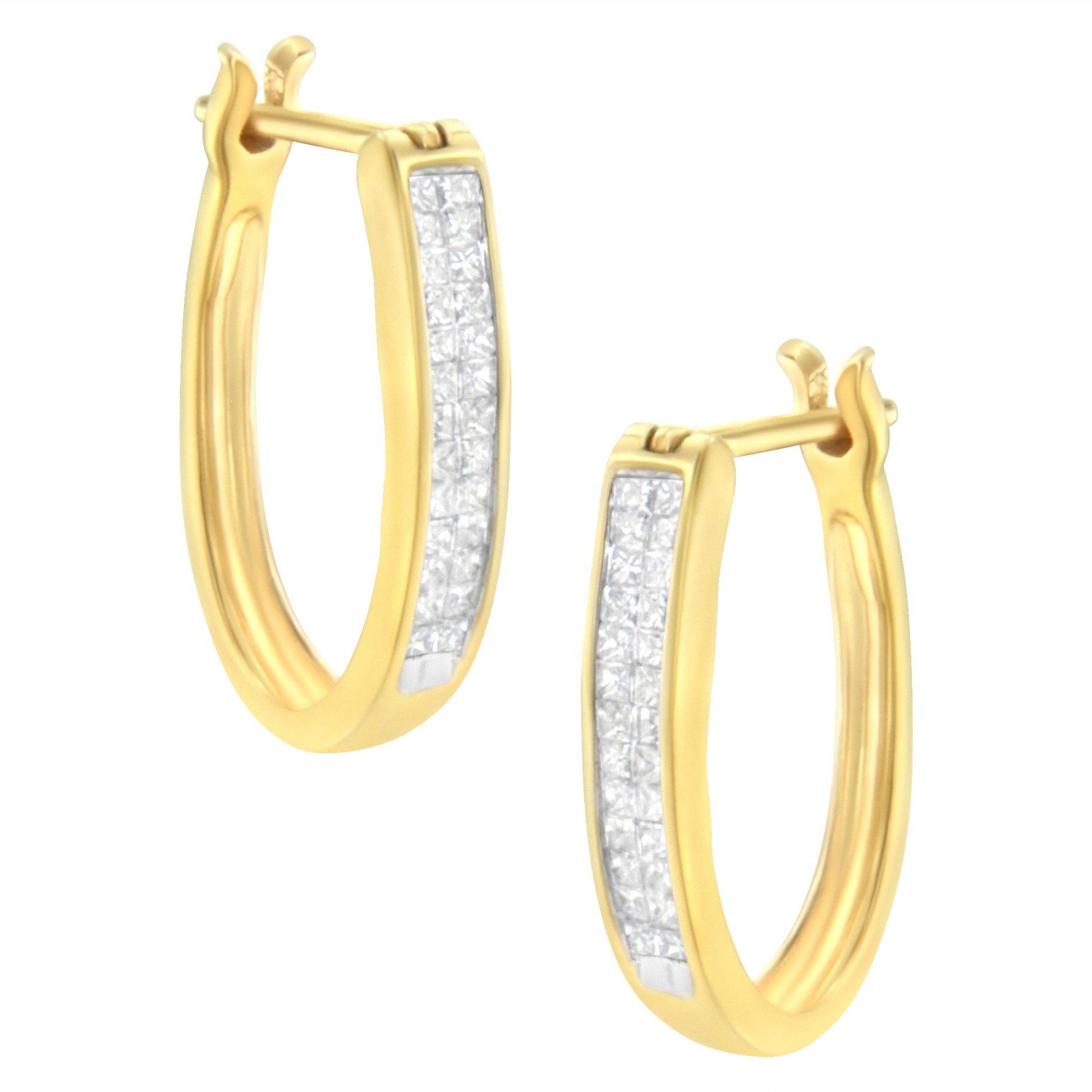 10K Yellow Gold 1/2 Cttw Invisible Set Princess-cut Diamond Hoop Earrings (H-I Color, SI2-I1 Clarity) Bids.com