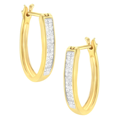 10K Yellow Gold 1/2 Cttw Invisible Set Princess-cut Diamond Hoop Earrings (H-I Color, SI2-I1 Clarity) Bids.com
