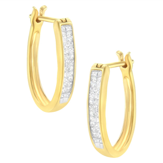 10K Yellow Gold 1/2 Cttw Invisible Set Princess-cut Diamond Hoop Earrings (H-I Color, SI2-I1 Clarity) Bids.com