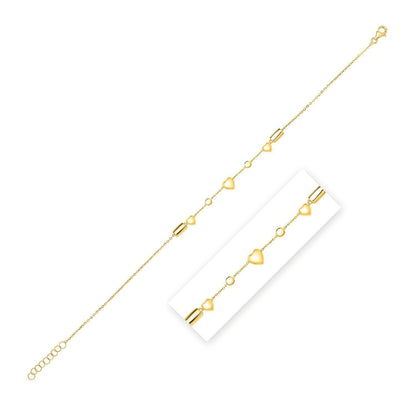 14k Yellow Gold Puff Heart Adjustable Anklet Bids.com