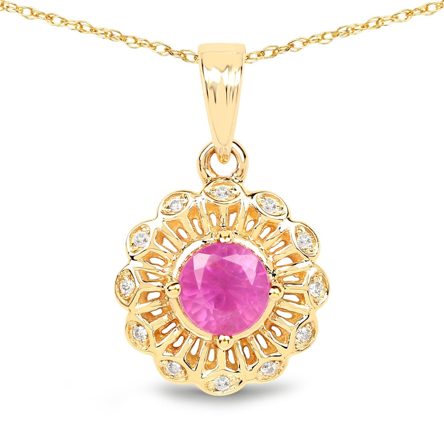 0.59 Carat Genuine Ruby and White Diamond 14K Yellow Gold Pendant Bids.com