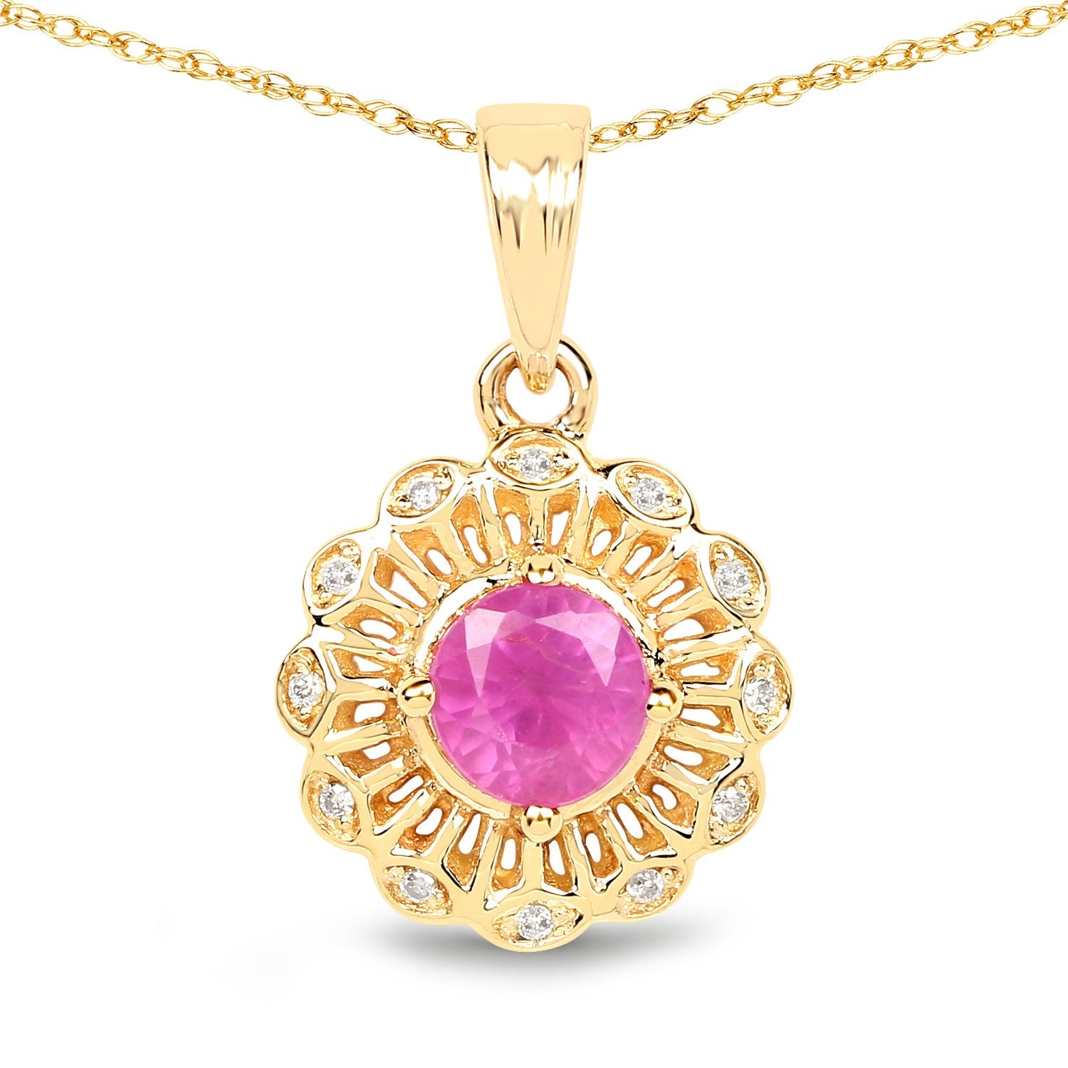 0.59 Carat Genuine Ruby and White Diamond 14K Yellow Gold Pendant Bids.com