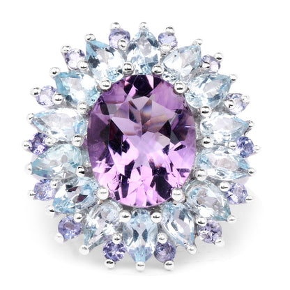 "7.79 Carat Genuine Amethyst, Blue Topaz and Tanzanite .925 Sterling Silver Ring Bids.com