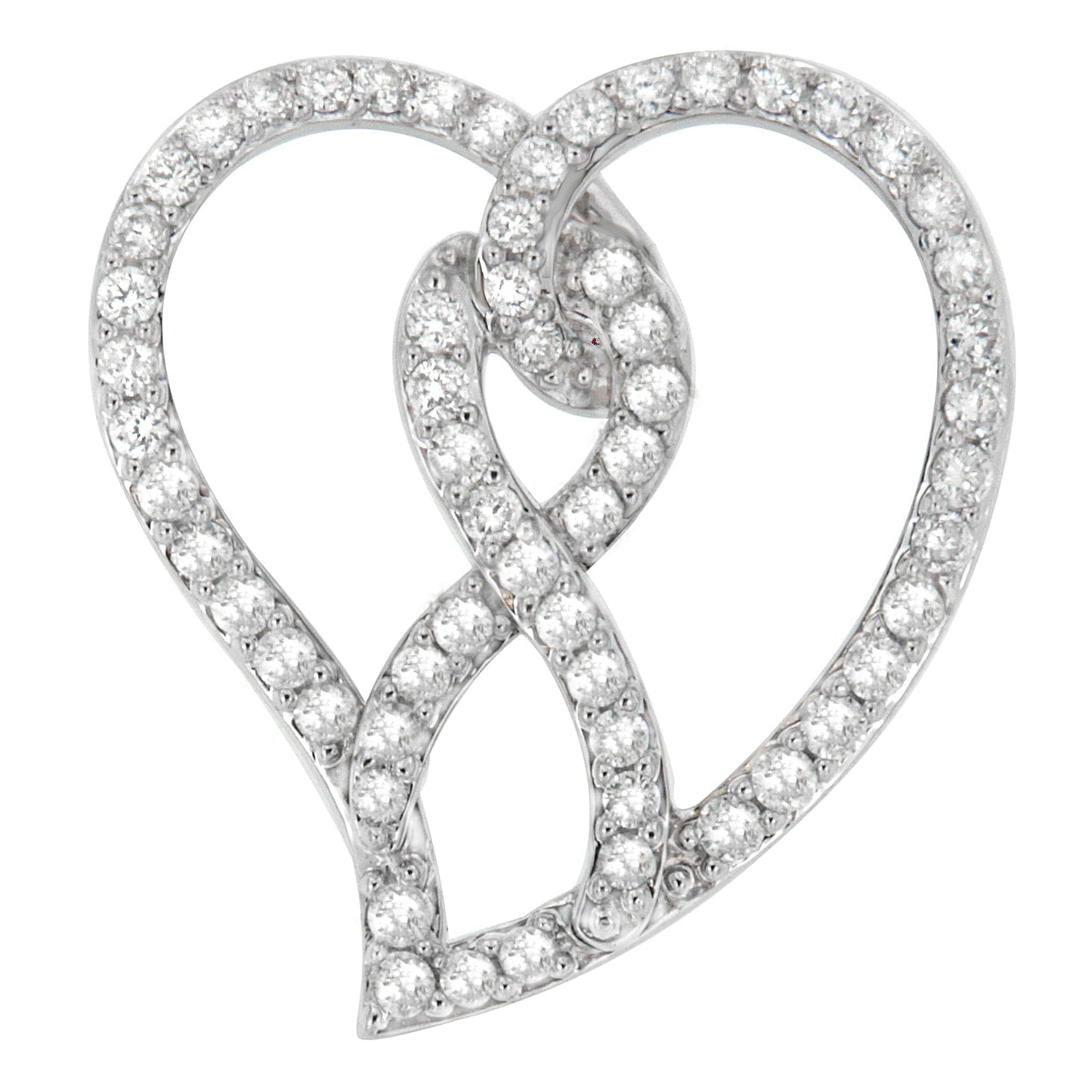 14K White Gold 1.0 Cttw White Diamond Awareness Ribbon & Open Heart 18" Pendant Necklace (H-I Color, I1-I2 Clarity) - White Diamond Ribbon Bids.com