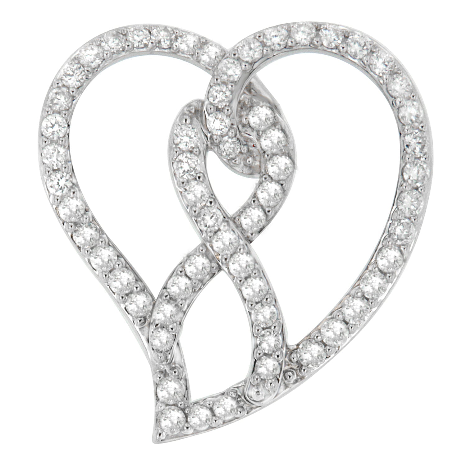 14K White Gold 1.0 Cttw White Diamond Awareness Ribbon & Open Heart 18" Pendant Necklace (H-I Color, I1-I2 Clarity) - White Diamond Ribbon Bids.com