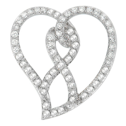 14K White Gold 1.0 Cttw White Diamond Awareness Ribbon & Open Heart 18" Pendant Necklace (H-I Color, I1-I2 Clarity) - White Diamond Ribbon Bids.com