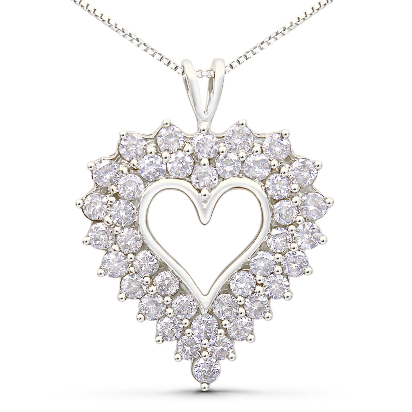 925 Sterling Silver 4.0 Cttw Diamond Two Row Open Heart 18" Pendant Necklace (I-J Color, I2-I3 Clarity) Bids.com