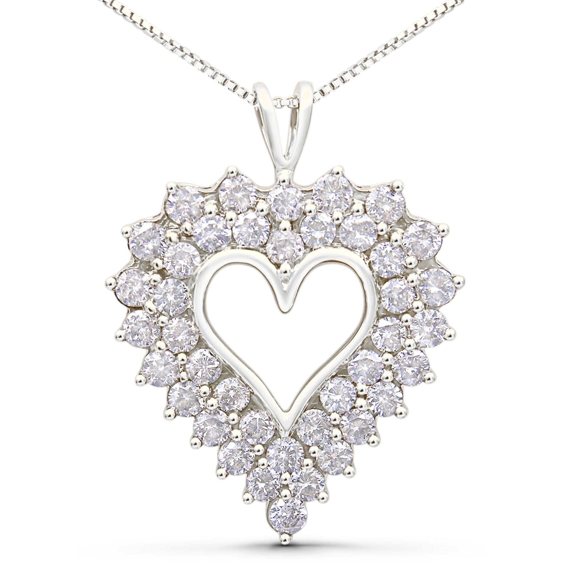 925 Sterling Silver 4.0 Cttw Diamond Two Row Open Heart 18" Pendant Necklace (I-J Color, I2-I3 Clarity) Bids.com
