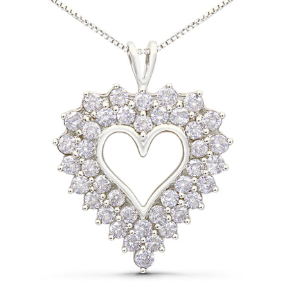925 Sterling Silver 4.0 Cttw Diamond Two Row Open Heart 18" Pendant Necklace (I-J Color, I2-I3 Clarity) Bids.com